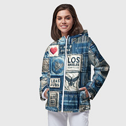 Ветровка с капюшоном женская Лос Анджелес на джинсах-пэчворк, цвет: 3D-белый — фото 2
