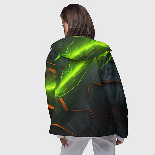 Женская ветровка Green neon abstract geometry / 3D-Черный – фото 4