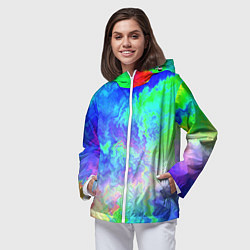 Ветровка с капюшоном женская Сине-зелёная кислота тай-дай, цвет: 3D-белый — фото 2