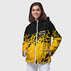 Ветровка с капюшоном женская KTM - оранжевые разломы, цвет: 3D-белый — фото 2