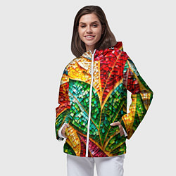 Ветровка с капюшоном женская Яркая мозаика с разноцветным абстрактным узором и, цвет: 3D-белый — фото 2