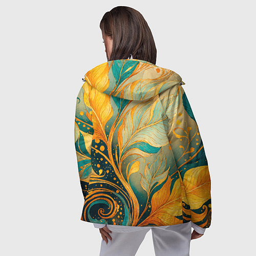 Женская ветровка Золотые и бирюзовые листья абстракция / 3D-Белый – фото 4