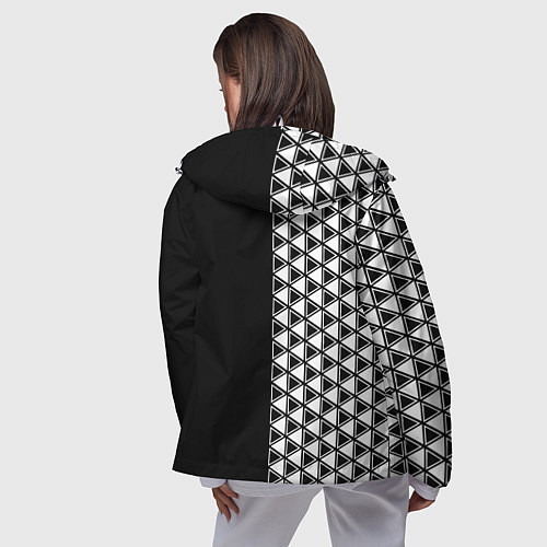 Женская ветровка Белые треугольники на чёрном фоне / 3D-Белый – фото 4