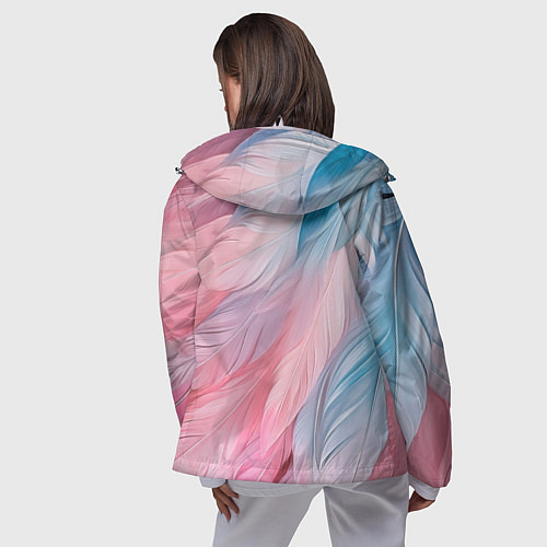 Женская ветровка Пастельно-голубые и розовые перья / 3D-Белый – фото 4