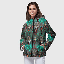 Ветровка с капюшоном женская Эпичный паттерн из волков, цвет: 3D-черный — фото 2