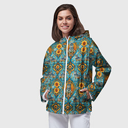 Ветровка с капюшоном женская Узоры волки и цветы, цвет: 3D-белый — фото 2