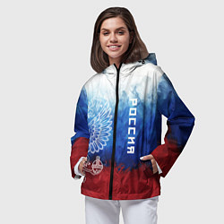 Ветровка с капюшоном женская Герб России и флаг, цвет: 3D-черный — фото 2
