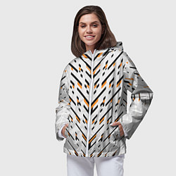 Ветровка с капюшоном женская Чёрные и жёлтые полосы на белом фоне, цвет: 3D-белый — фото 2