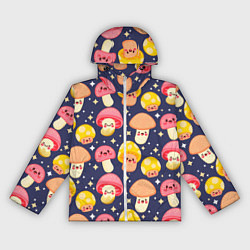 Ветровка с капюшоном женская Веселые грибочки паттерн, цвет: 3D-белый