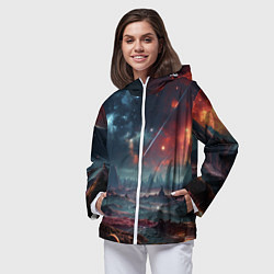 Ветровка с капюшоном женская Фантастическая планета, цвет: 3D-белый — фото 2