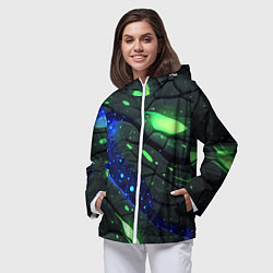 Ветровка с капюшоном женская Разлом плит с зеленым свечением, цвет: 3D-белый — фото 2