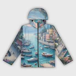 Ветровка с капюшоном женская Гавань с лодками, цвет: 3D-черный