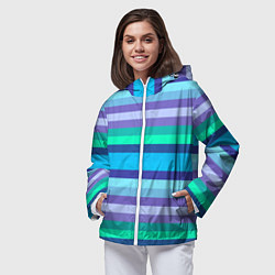 Ветровка с капюшоном женская Горизонтальные полосы холодных цветов, цвет: 3D-белый — фото 2