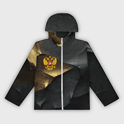 Ветровка с капюшоном женская Золотой герб России на темном фоне, цвет: 3D-белый