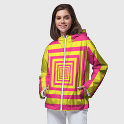 Ветровка с капюшоном женская Желтые квадраты трансформация, цвет: 3D-белый — фото 2