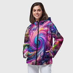 Ветровка с капюшоном женская Абстракция, водоворот из ярких красок, цвет: 3D-черный — фото 2