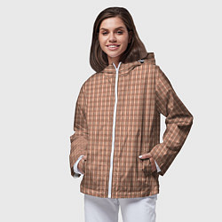 Ветровка с капюшоном женская Пыльный розовый паттерн клетка, цвет: 3D-белый — фото 2