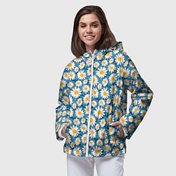 Ветровка с капюшоном женская Ромашки паттерн, цвет: 3D-белый — фото 2