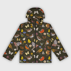 Женская ветровка Птицы и бабочки с цветами паттерн