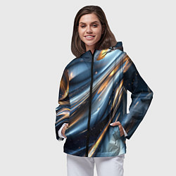 Ветровка с капюшоном женская Синяя обтекаемая текстура, цвет: 3D-черный — фото 2