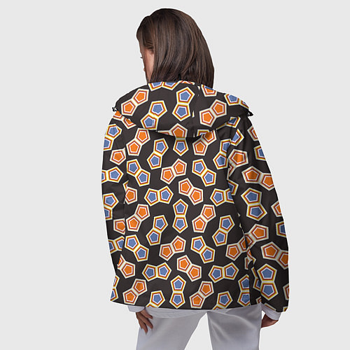 Женская ветровка Сине-оранжевая мозаика на черном / 3D-Черный – фото 4