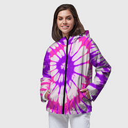 Ветровка с капюшоном женская Тай дай розовый с фиолетовым, цвет: 3D-черный — фото 2