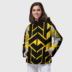 Ветровка с капюшоном женская Жёлтые полосы на чёрном фоне, цвет: 3D-черный — фото 2