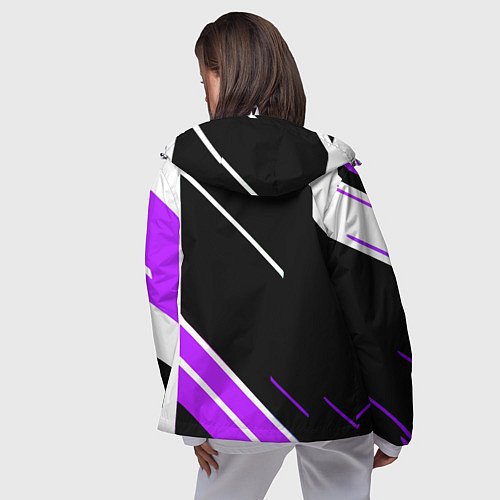 Женская ветровка Бело-фиолетовые полосы на чёрном фоне / 3D-Белый – фото 4