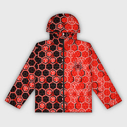 Женская ветровка Техно-киберпанк шестиугольники красный и чёрный с