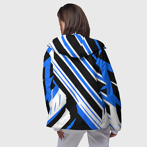 Женская ветровка Чёрно-синие полосы на белом фоне / 3D-Белый – фото 4