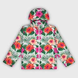 Женская ветровка Цветы гибискуса и листья мальмы летний тропический