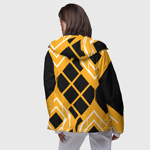 Женская ветровка Чёрные квадраты и белые полосы на оранжевом фоне / 3D-Черный – фото 4