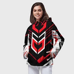 Ветровка с капюшоном женская Полосы и красно-белый шестиугольник, цвет: 3D-черный — фото 2