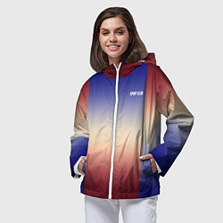Ветровка с капюшоном женская Красный-синий градиентный узор, цвет: 3D-белый — фото 2