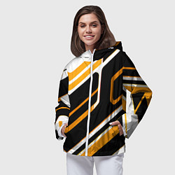 Ветровка с капюшоном женская Чёрно-жёлтые полосы на белом фоне, цвет: 3D-белый — фото 2