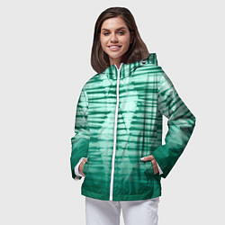 Ветровка с капюшоном женская Tie-dye green stripes, цвет: 3D-белый — фото 2