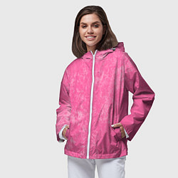 Ветровка с капюшоном женская Pink bleached splashes, цвет: 3D-белый — фото 2