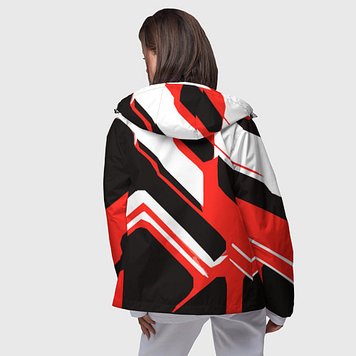 Женская ветровка Бело-красные линии на чёрном фоне / 3D-Черный – фото 4