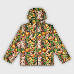 Ветровка с капюшоном женская Бенгальский котик в тропических листьях, цвет: 3D-черный