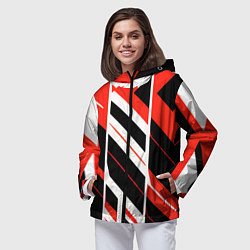 Ветровка с капюшоном женская Black and red stripes on a white background, цвет: 3D-черный — фото 2