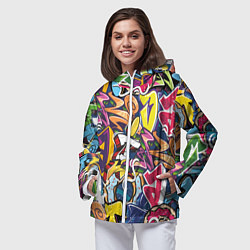 Ветровка с капюшоном женская Буква т в граффити, цвет: 3D-белый — фото 2