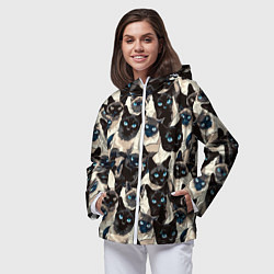 Ветровка с капюшоном женская Сиамские кошки, цвет: 3D-белый — фото 2