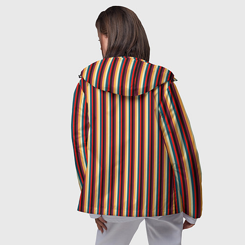 Женская ветровка Жёлтый красный и бирюзовый в сочетании полосы / 3D-Черный – фото 4