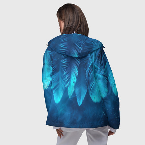 Женская ветровка Вертикальные синие перья и дым / 3D-Белый – фото 4