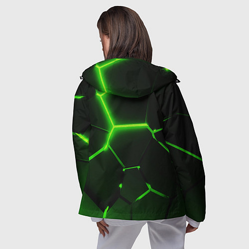 Женская ветровка Темные зеленые неоновые плиты в разломе / 3D-Черный – фото 4