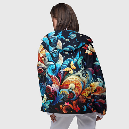 Женская ветровка Бабочки и цветы в ночи - фантазия / 3D-Белый – фото 4