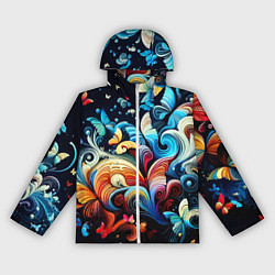 Ветровка с капюшоном женская Бабочки и цветы в ночи - фантазия, цвет: 3D-белый