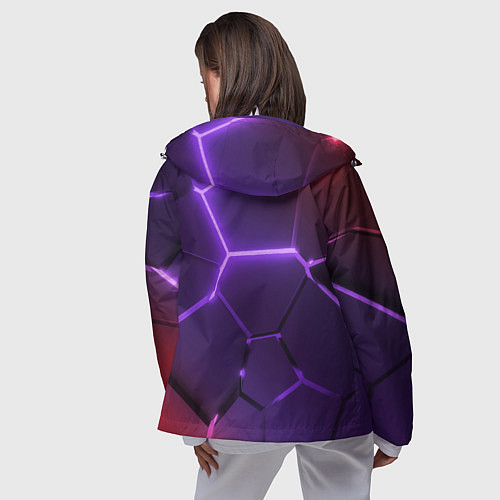 Женская ветровка Красно-фиолетовые неоновые плиты в разломе / 3D-Белый – фото 4