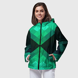 Ветровка с капюшоном женская Изумрудная мозаика, цвет: 3D-черный — фото 2
