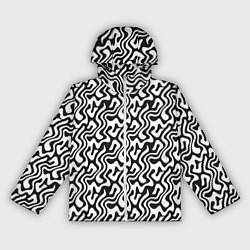 Ветровка с капюшоном женская Черно-белый узор с абстрактными линиями, цвет: 3D-белый